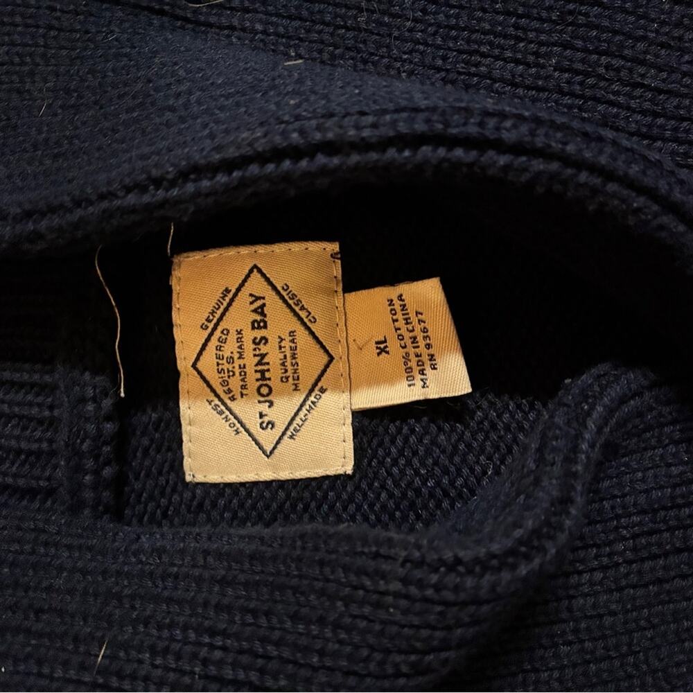 St. John’s Bay Navy Cable Knit Shawl Collar 100% Cotton Fisherman’s Sweater | XL - Picture 4 of 6